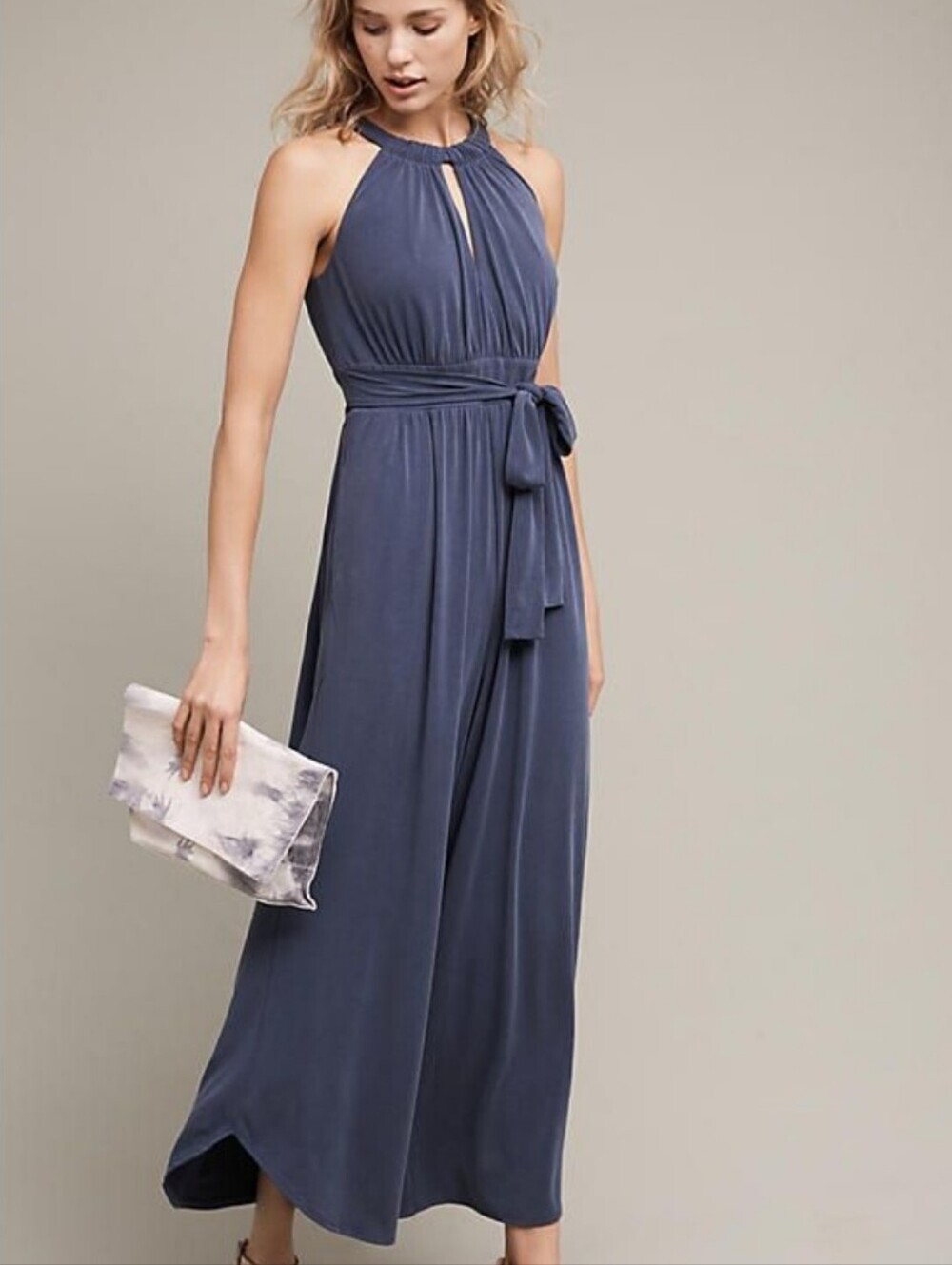 Moulinette Soeurs Dusty Blue Halter Tie-Waist Jumpsuit